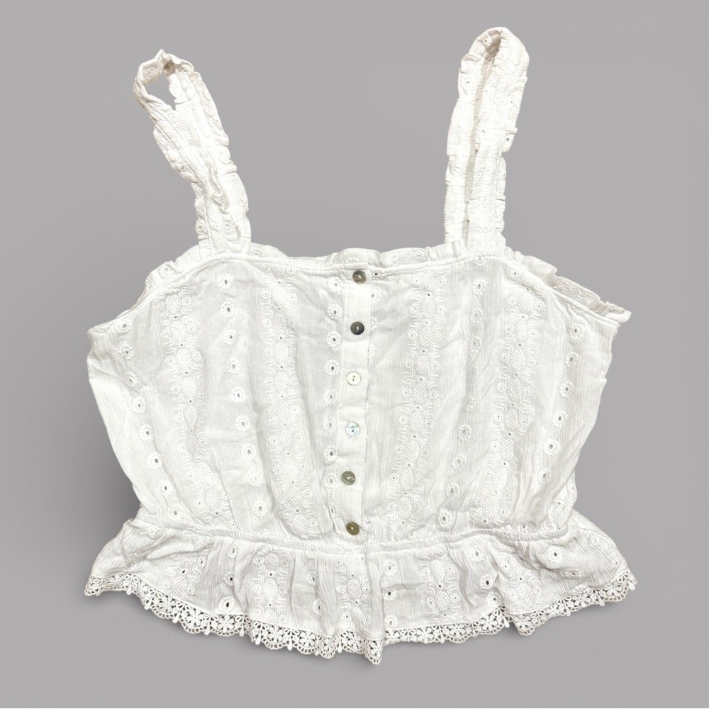 Steve Madden BB Dakota White Eyelet Crop Top Boho Peplum Lace NWT Large